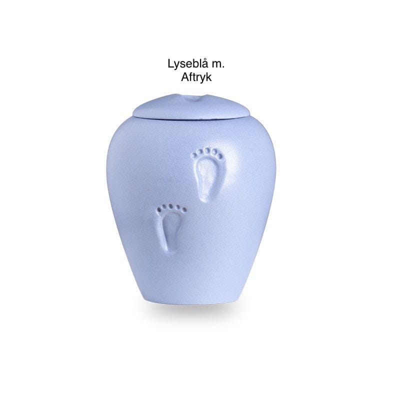 Lyseblå urne med fodaftryk design